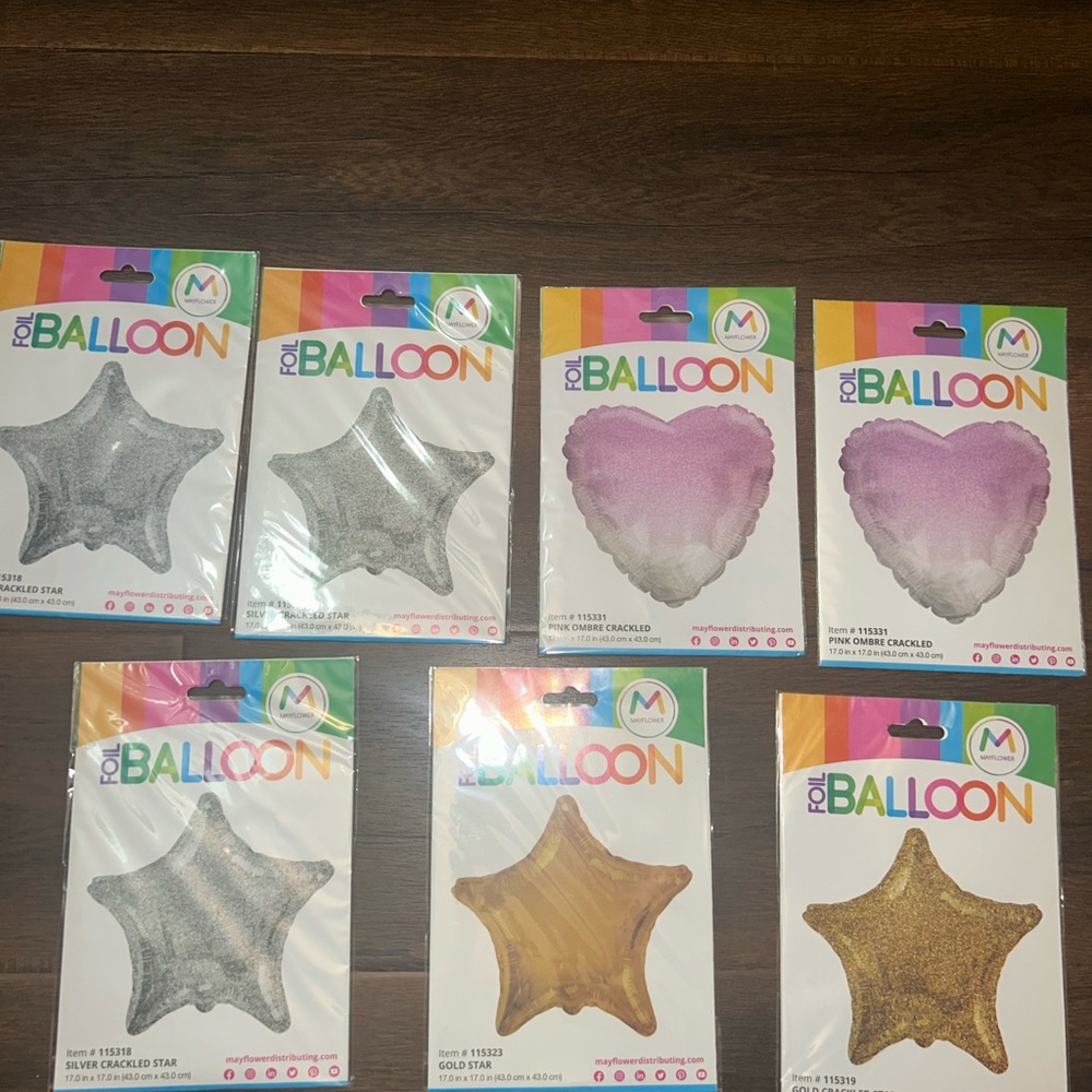Foil Balloon Set - Silver, Pink, Gold Stars and Heart